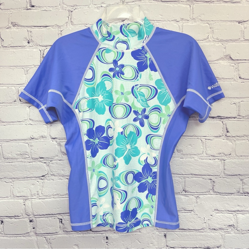 Patagonia Water Girl Short Sleeve Mock Neck Floral Hawaiian Rashguard Sz M